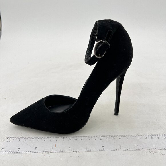 FSJ Black Pointed Toe D'Orsay Pumps Slip On Stiletto High Heels Ankle Strap Shoe - Picture 1 of 7